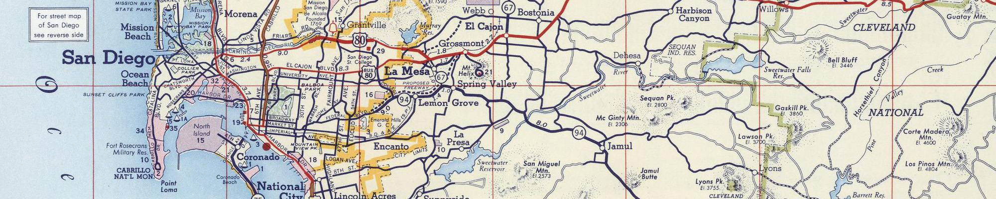 segment of San Diego street map 1956